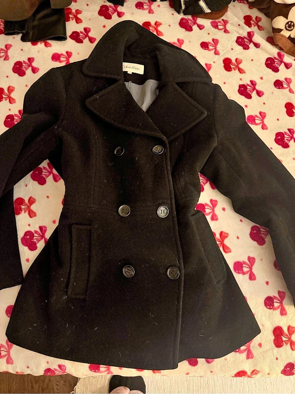 Calvin Klein Wool Blend Double Breasted Peacoat Women's Black Double-Breasted